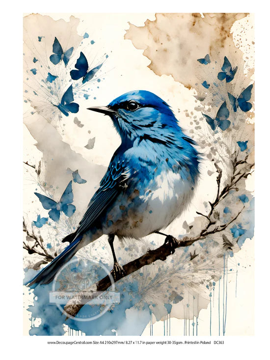 Bluebird with Butterflies Rice Paper (DC363) - Decoupage Central