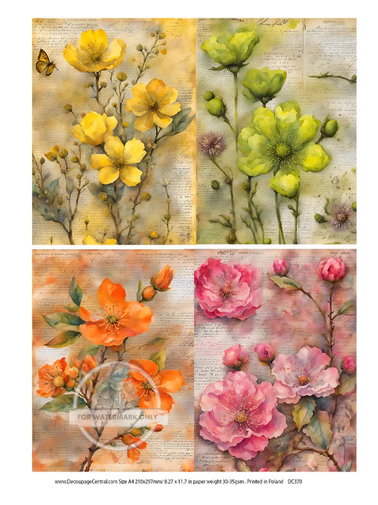 Blooming Parchment Flowers Rice Paper (DC370) - Decoupage Central