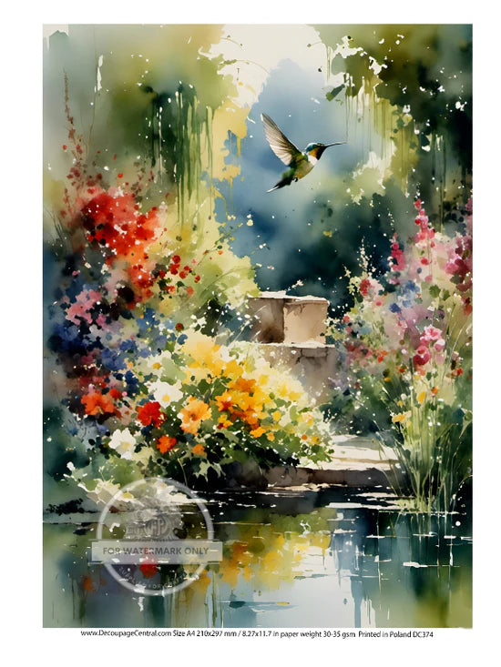 Colorful Cottagecore Hummingbird Rice Paper (DC374)- Decoupage Central