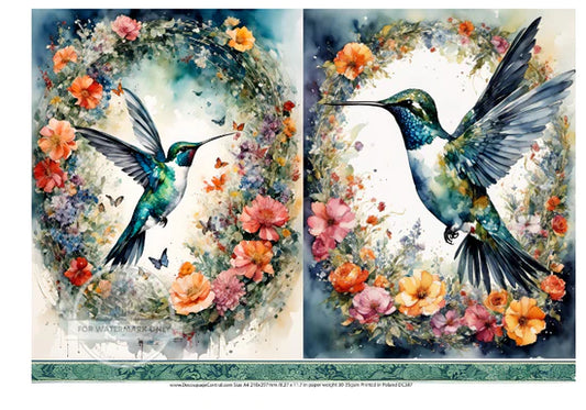 Hummingbird in Wreath Rice Paper - Decoupage Central