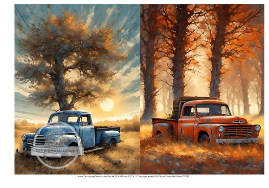 Red & Blue Truck Duo Rice Paper (DC393)- Decoupage Central