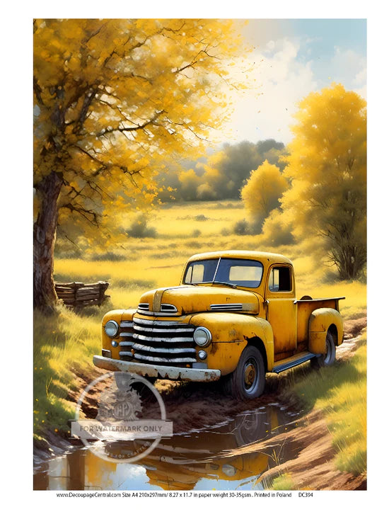 Old Yellow Truck Duo Rice Paper (DC394) - Decoupage Central