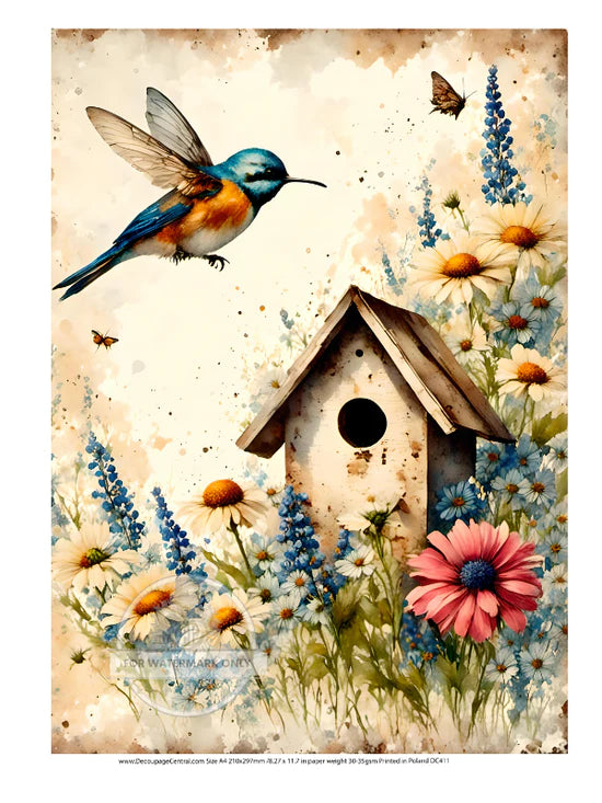 Spring Birdhouse Rice Paper (DC411)- Decoupage Central