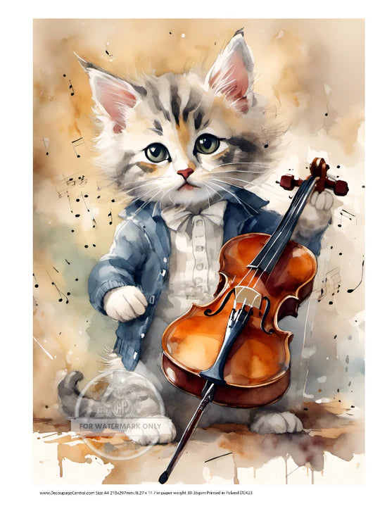 Fiddling Kitten Rice Paper - Decoupage Central