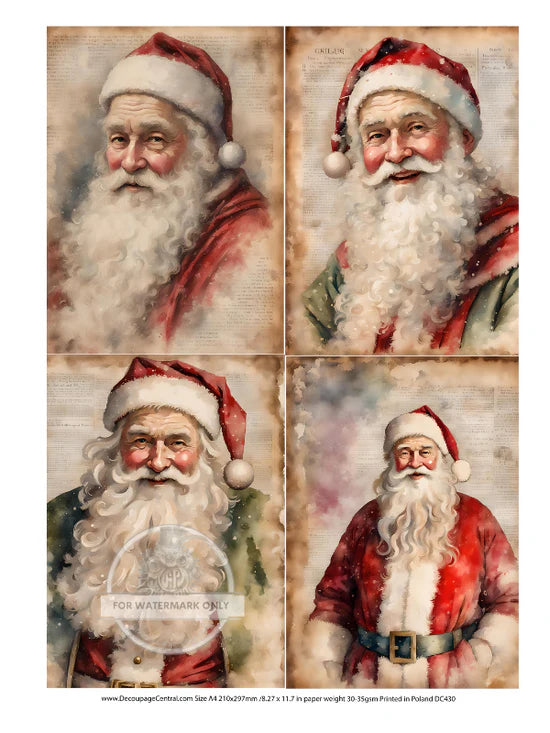 Parchment Santa Quad Multi Rice Paper - Decoupage Central