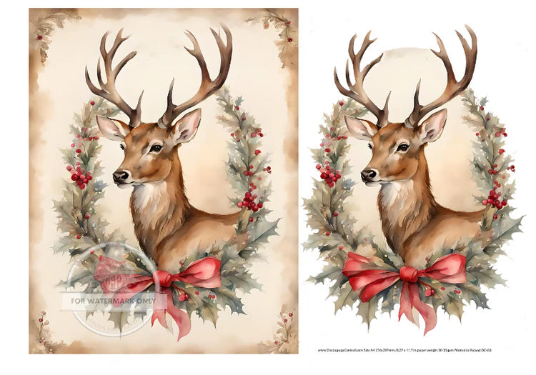 Christmas Stag Duo Rice Paper (DC453) - Decoupage Central