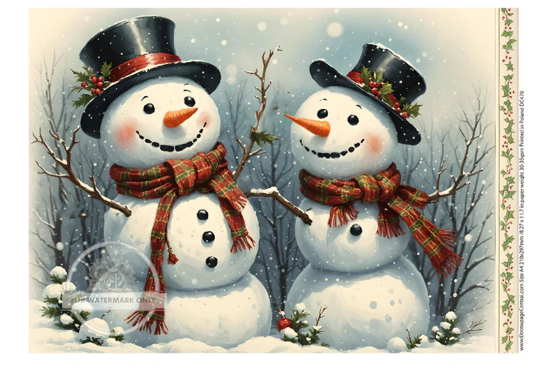 Christmas Snowmen Rice Paper (DC470) - Decoupage Central