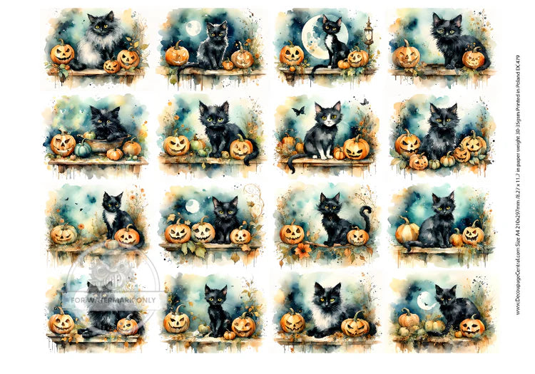 Cats n Pumpkins Multi Duo Rice Paper (DC479)  - Decoupage Central