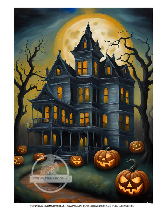 Spooky Pumpkin House Rice Paper (DC480) - Decoupage Central