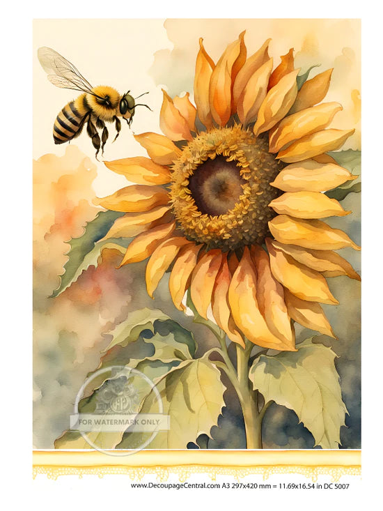 Sunflower with Bee Rice Paper - Decoupage Central