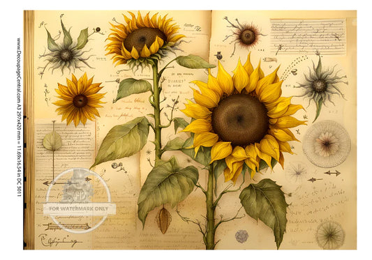 Sunflower Botanical Rice Paper - Decoupage Central