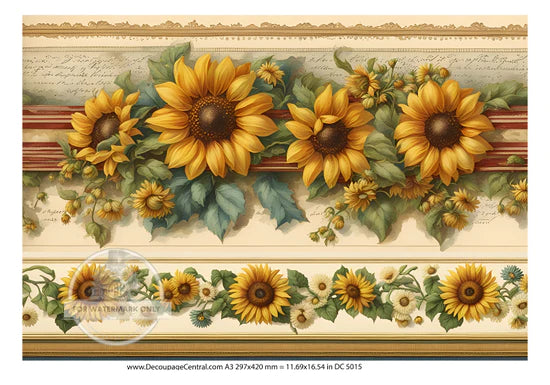 Sunflower on Grainsack Stripe Rice Paper - Decoupage Central