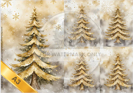 Golden Christmas Tree Rice Paper (DC5043) - Decoupage Central