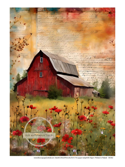 Hill Country Barn Rice Paper (DC512) - Decoupage Central