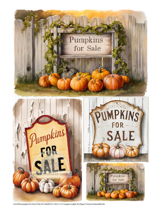 Pumpkins for Sale Trio Rice Paper (DC516) - Decoupage Central