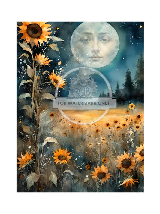 Sunflowers by Night Rice Paper (DC554) - Decoupage Central