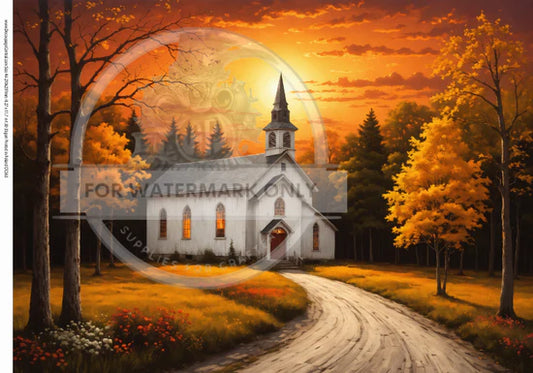 Autumn Church Quad Rice Paper (DC563) - Decoupage Central