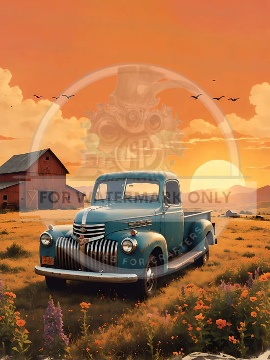 Blue Truck Sunset Rice Paper (DC565) - Decoupage Central