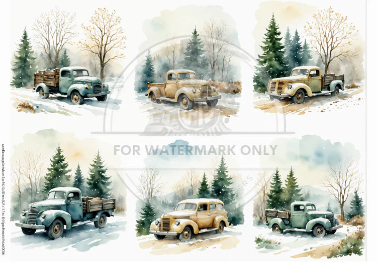 Winter Trucks Rice Paper (DC586) - Decoupage Central