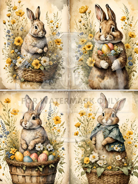 Bunny in Basket Quad Rice Paper (DC621) - Decoupage Central