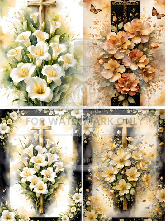 Flower Cross Quad Rice Paper (DC648) - Decoupage Central