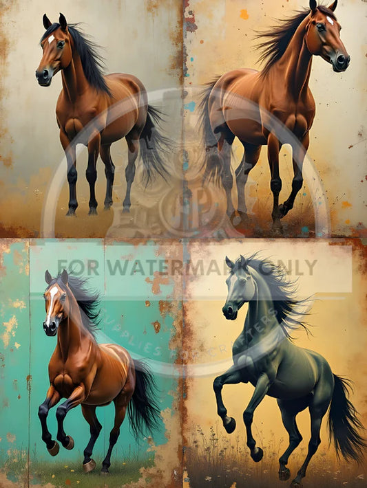 Patina Stallions Quad Rice Paper (DC657) - Decoupage Central