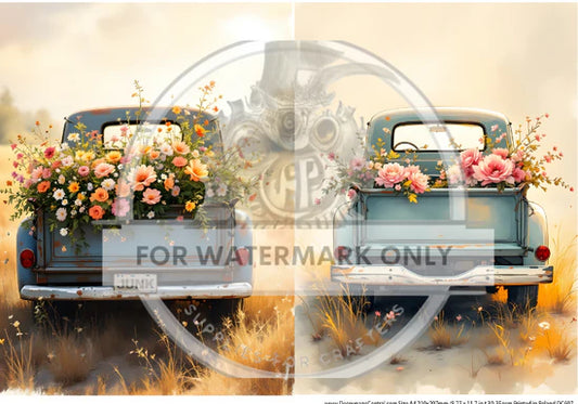 Flower Truck Duo Rice Paper (DC697)- Decoupage Central