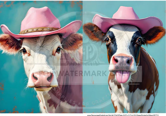 Pink Hat Moo Crew Rice Paper (DC715)- Decoupage Central