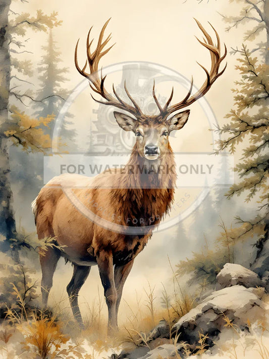 Lone Stag of the Forest Rice Paper (DC745) - Decoupage Central