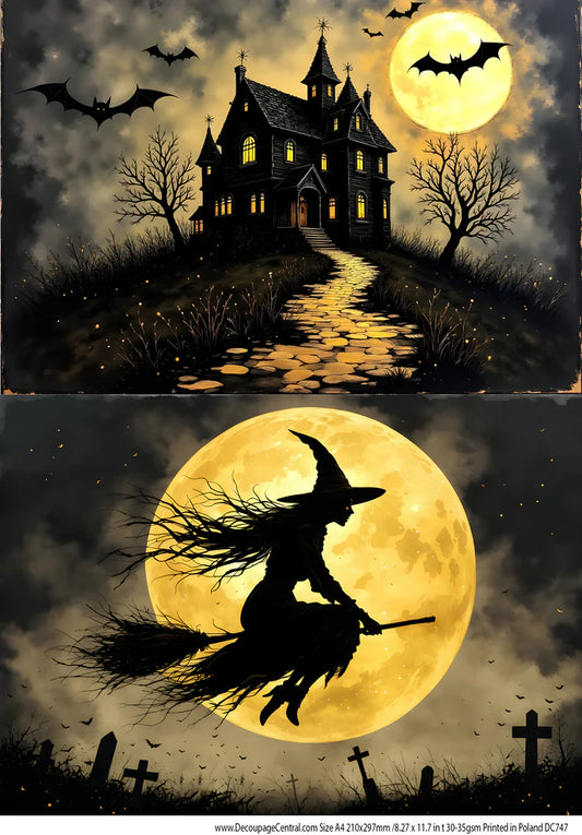 Haunted Manor & Witch Duo Rice Paper (DC747) - Decoupage Central