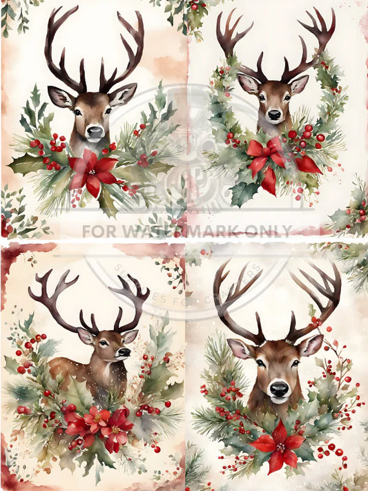 Festive Bucks Quad Rice Paper (DC801) - Decoupage Central