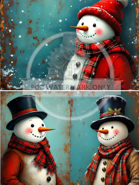 Patina Snowman Trio Rice Paper (DC804) - Decoupage Central