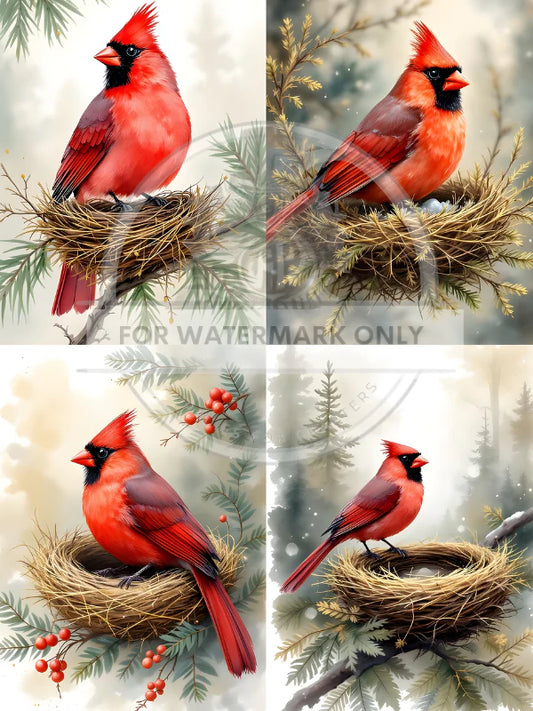 Cardinals in Nest Quad Rice Paper (DC806) - Decoupage Central