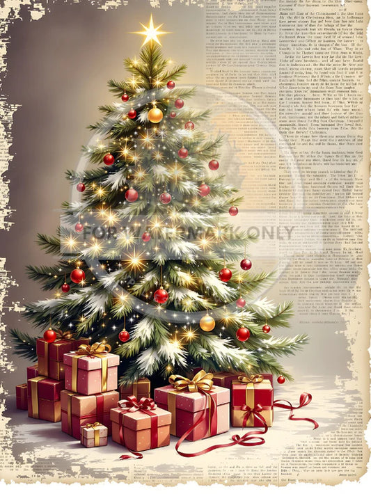 Christmas Tree & Christmas Newsprint Rice Paper (DC811) - Decoupage Central