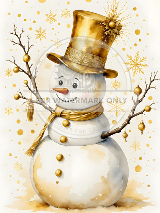Golden Snowman Rice Paper (DC813) - Decoupage Central