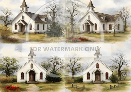 Country Chapel Seasons Rice Paper (DC860) - Decoupage Central