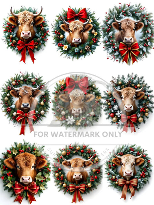 Highland Christmas Cows Rice Paper (DC863) - Decoupage Central