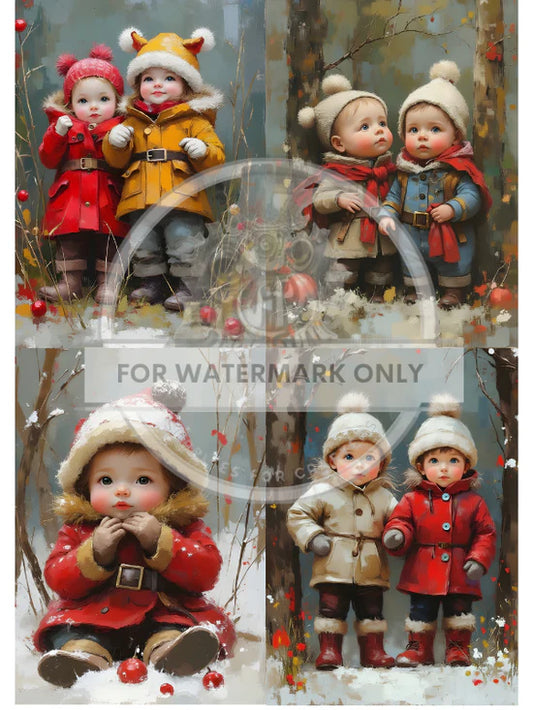 Snow Day Cuties Quad Rice Paper (DC874) - Decoupage Central