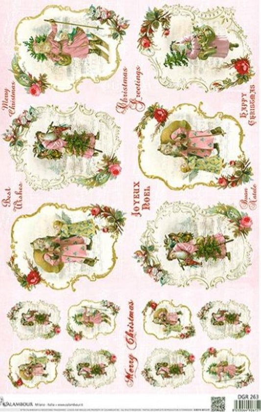 Pink Christmas Vintage Santas Rice Paper (DGR 263) - Calambour