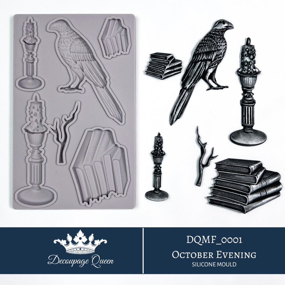 October Evening Mould, Ltd Edition -Raven & Books - Decoupage Queen