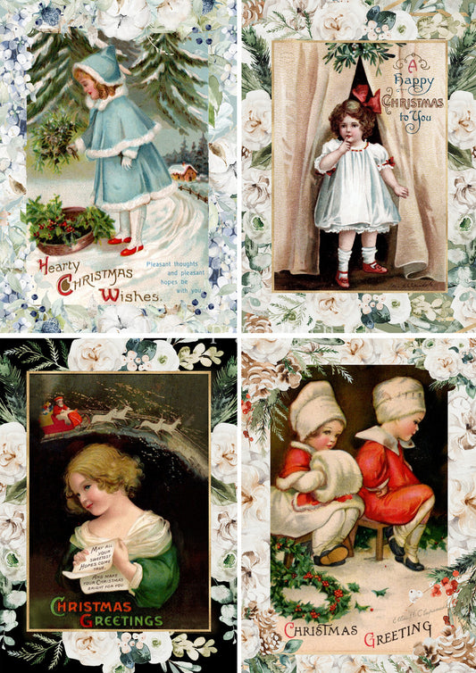 Vintage Christmas Girls 4 Pack Rice Paper- Decoupage Queen
