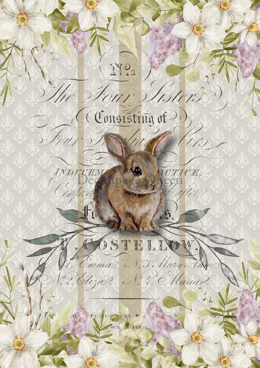 Hand Painted Bunny Rice Paper - Decoupage Queen