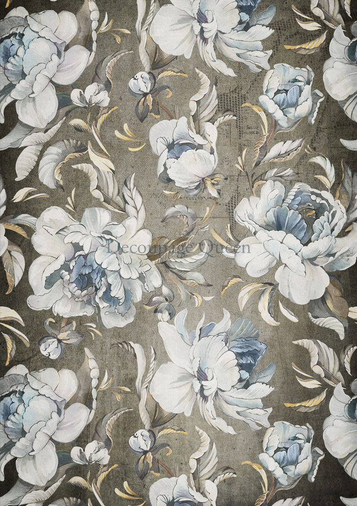Blue Peonies Rice Paper - Decoupage Queen