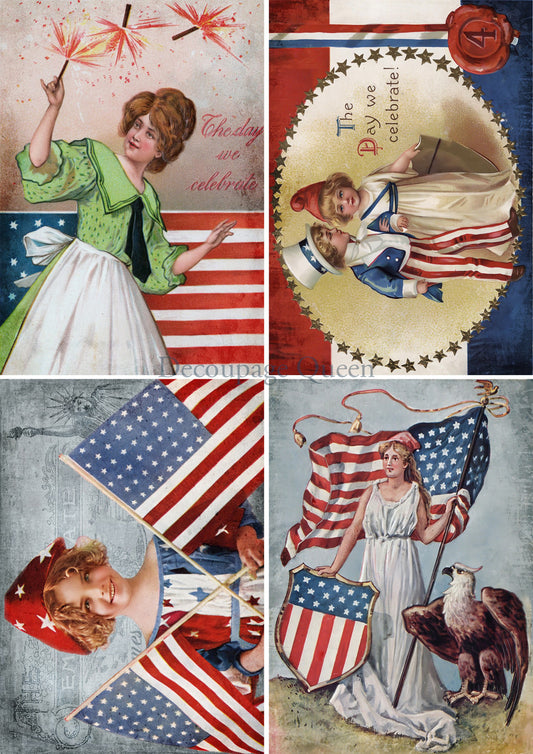 Fourth of July Four Pack Rice Paper - Paper Designs Decoupage Queen