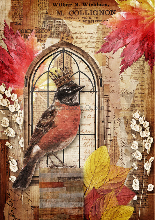 Crowned Robin Rice Paper - Decoupage Queen