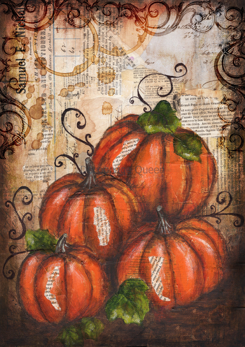 Painted Pumpkins Rice Paper - Decoupage Queen