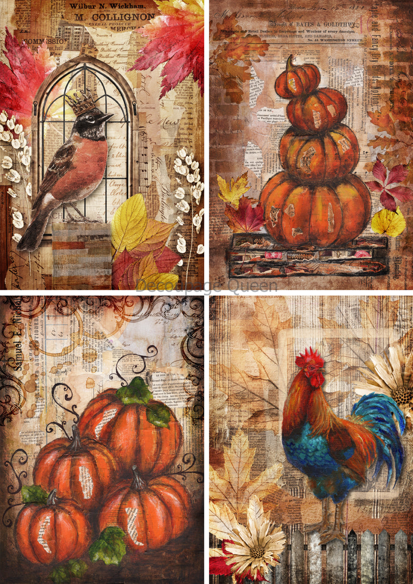 Fall Mixed Media Scenes 4 Pack Rice Paper - Decoupage Queen