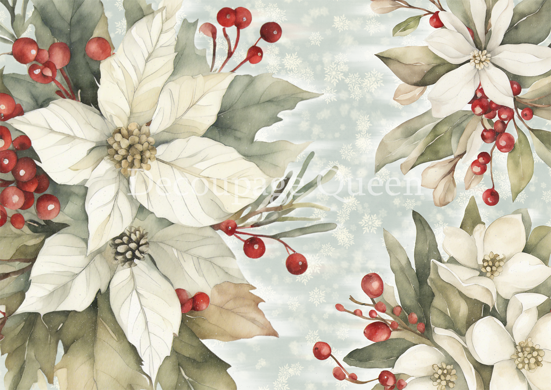 Dainty and the Queen, Frosty Flowers Rice Paper - Decoupage Queen