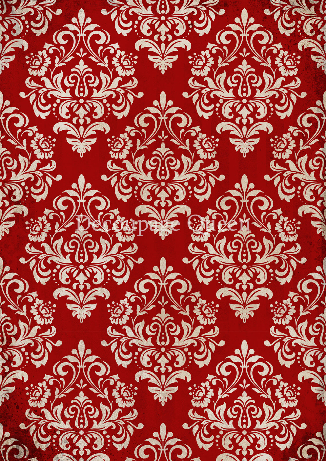 Red Christmas Damask Rice Paper - Decoupage Queen