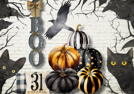 Black & White Pumpkins Rice Paper - Decoupage Queen